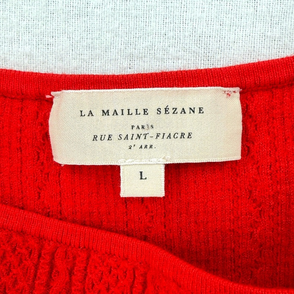 SEZANE Alessia Top Womens Large Red Square Neck Knit Puff Sleeve Sweater French - Picture 10 of 16